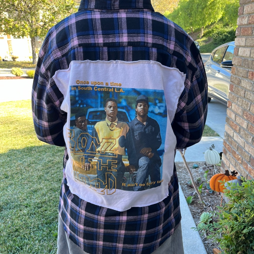 Boyz n the Hood Flannel Shirt upcycled unisex Size Medium M